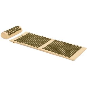 TREXO Grote acupressuurmat met kussen in bruin 110 x 44 x 2 cm met kussen 38 x 15 cm inclusief overtrek van katoen en 18D-spons slijtvaste pvc-spikes verlicht spierspanning