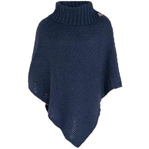 Knit Factory - Nicky Gebreide Poncho - Met sjaal kraag - Dames Poncho - Gebreide mantel - Donkerblauwe winter poncho - Jeans - One Size