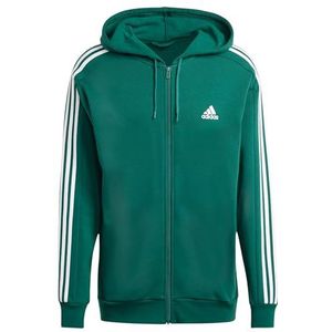 adidas Heren Essentials Fleece 3-Stripes Full-Zip Hoodie, collegiate green/white, L