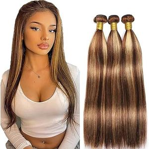 Tuheerst Straight Human Hair Bundles P427 Highlight Blonde Real Hair Human Hair Extensions Sew in Hair Extension 3 Bundles Double Weft Remy Hair Low Shedding for Woman 34 34 34 Inch