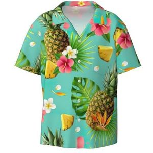 TyEdee Tropische ananasprint heren korte mouwen overhemden met zak casual button down shirts business shirt, Zwart, XL