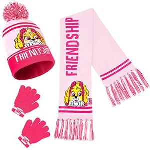 Paw Patrol Beanie Hat Sjaal en Handschoenen Set Kinderen, Geschenken voor Meisjes, Meerkleurig, One Size