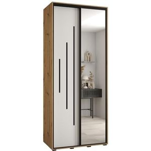 MEBLE KRYSPOL Davos 13 110 Kledingkast met twee schuifdeuren voor slaapkamer - Moderne Kledingkast met spiegel, kledingroede en planken - 235,2x110x60 cm - Artisan White Zwart