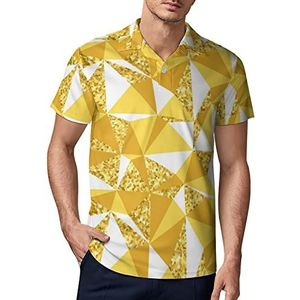 Abstract Geometrisch met Goud Heren Golf Polo-Shirt Zomer T-shirt Korte Mouw Casual Sneldrogende Tees M