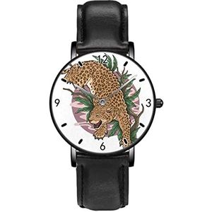 Luipaard Wild Dier Persoonlijkheid Business Casual Horloges Mannen Vrouwen Quartz Analoge Horloges, Zwart