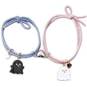 szutfidy Elastische Touw Armband 2 stks Liefde Hart Magneet Zuig Halloween Ghost Hanger Paar Mannen Vrouwen Sieraden, legering, Secundaire Steen