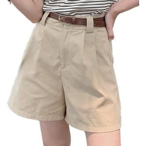 OHERUWKLS Dames Zomer Losse Casual Hoge Taille Geplooide Broek Met Wijde Pijpen En Zakken,Beige,L