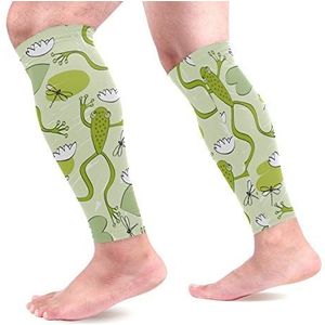 EZIOLY Kikkers en libellen Sport Kalf Compressie Mouwen Been Compressie Sokken Kalf Guard voor hardlopen, fietsen, moederschap, reizen, verpleegkundigen