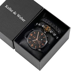 Retro zwarte geschenk sets for mannen luxe herenhorloges handgemaakte exquise kraal verstelbare armband geschenken set for vriendgenoot Verjaardag Cadeaus (Color : Watch Gift Set 06)