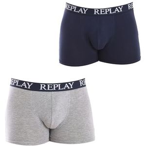 REPLAY I101005-003-N139 boxershorts, logo (2 stuks) boxershorts heren grijs melange/indigo maat M, Grijs Melange/Indigo, M