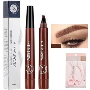 Microblading wenkbrauwpotlood, 2025 verbeterde 3D waterdichte wenkbrauwpen met micro-vorkpuntapplicator, natuurlijke fijne haarachtige wenkbrauwpotloden for vrouwen met wenkbrauwvormgevingsset(Red Bro