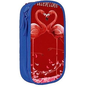 Valentijnsdag Flamingo Liefde Hart Gedrukt Cosmetische Tas Draagbare Make-Up Tas Reizen Sieraden Case Handtas Portemonnee Pouch Zwart, Blauw, Eén maat