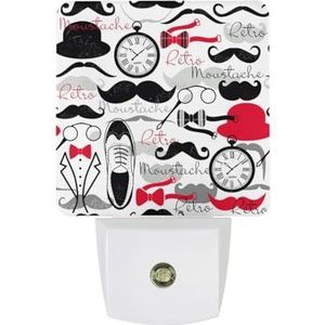 Vintage Hipster Vlinderdas Snor Warm Wit Nachtlampje Plug In Muur Schemering naar Dawn Sensor Lichten Binnenshuis Trappen Hal