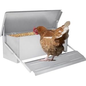 VA-Cerulean Voederautomaat voor kippen, voederbak, kippenvoer, automaat voor 10 kg voer, gevogelte-voederautomaat met treeplaat, deksel, regenbestendig, rattenbestendig, voor kippen, eenden,