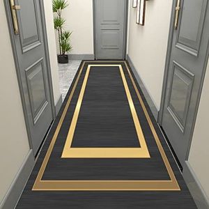 Runner Tapijt tapijtbeschermer, Smalle gangmat met gouden randdecor(90cm x 500cm (3ft x 16ft))