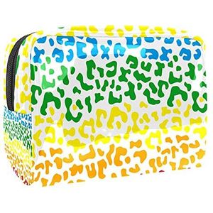 Make-up tas PVC toilettas met ritssluiting waterdichte cosmetische tas met luipaardprint multi regenboog voor vrouwen en meisjes