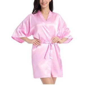 DUNSBY Satijnen Badjas Vrouwen Satijnen Gewaden Badjassen Pyjama Pyjama Nachtkleding Nachtkleding Nachtkleding Half Mouw Sexy Casual Nachtkleding Badjas, roze, L (55-60kg)