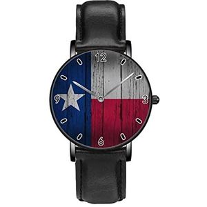 Western Texas Ster Op Rustieke Houten Plank Horloges Persoonlijkheid Business Casual Horloges Mannen Vrouwen Quartz Analoge Horloges, Zwart