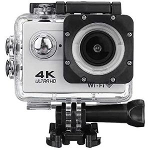 Action Camera, 4K Actie Camera HD 1080P 30m Waterdichte Sport Camera 170 ° Groothoek Infrarood 2.0 Inch Scherm Video Camcorder Soepele Stabilisatie(White)
