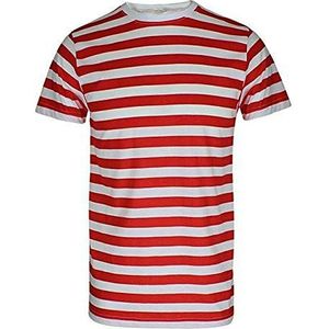 FASHION 7STAR Heren korte mouw ronde hals rood en wit T-shirts volwassenen casual slijtage gestreepte trui shirt top, Rode en witte streep, L