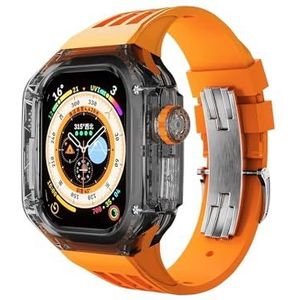 INSTR Transparante luxe case band voor Apple Watch Ultra2 Ultra 49mm, horlogeband met roestvrijstalen gesp voor IWatch9 8 7 6 5 4 se(Color:Orange black,Size:44mm)