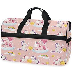 Eenhoorn regenboog wolk sterren paard sport zwemmen gymtas met schoenen compartiment weekender duffel reistassen handtas voor vrouwen meisjes mannen