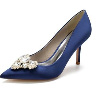 EICOFF Dames Hoge Hakken Spitse Teen Bruiloft Schoenen Gesloten Teen Strass Stiletto Jurk Pumps Schoenen Prom Party Dans,Dark blue,35 EU