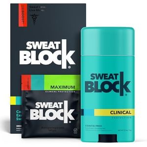 SWEATBLOCK CLINICAL Anti-transpirant Deodorant 2-stappensysteem voor mannen en vrouwen. Hyperhidrose, overmatig zweten en okselgeur behandelen - (10) DRIBOOST [PM] Antitranspiratiedoekjes + (1) Deodorantstick voor dagelijks gebruik [AM]