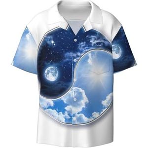 Yin Yang Wereld Print Heren Overhemden Atletische Slim Fit Korte Mouw Casual Business Button Down Shirt, Zwart, 4XL