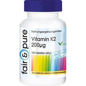 Fair & Pure® - Vitamine K2 200mcg - natuurlijke menaquinone MK-7 - vegan - 180 tabletten - voorraad verpakking voor 6 maanden