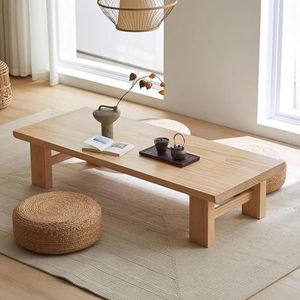 Rechthoekige stijl Tatami tafel, Japanse koffietafel, lage tafel voor zitten op de vloer, vloer eettafel, voor woonkamer, slaapkamer, Tatami Home, receptie, kantoor(Natural,120 * 60 * 38cm)