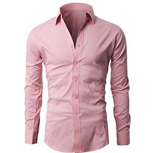 Lyon Becker Mannen Casual Slim Fit Shirts Smart Shirt Lange Mouw Top Formele Jurk PS01, roze, L