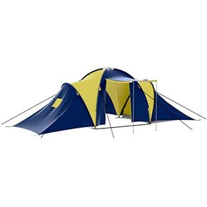 Tidyard Campingtent voor maximaal 9 personen familietent met 3 ventilatievensters ademend camping reizen tent 590 x 400 x 185 cm (l x b x h), gewicht: 7,5 kg, 3 ventilatievensters blauw en geel
