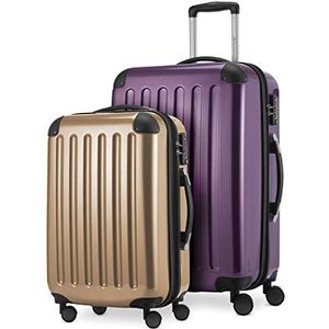 HAUPTSTADTKOFFER - Alex - 2-delige kofferset harde schaal glanzend, middelgrote koffer 65 cm + handbagage 55 cm, 74 + 42 liter, TSA, aubergine/champagne, 65 cm, Kofferset