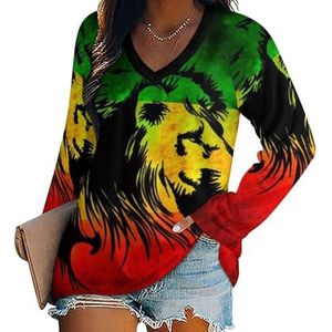 Rastafari Leeuw Dames Casual Lange Mouw T-shirts V-hals Gedrukt Grafische Blouses Tee Tops 5XL