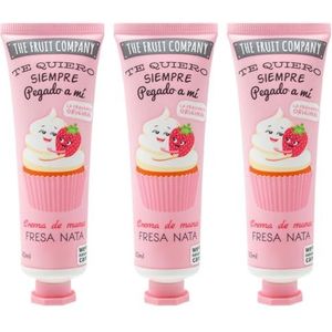 The Fruit Company Handcrème, aardbeiensroom, verpakking van 3 stuks, met aloë vera en kamille, 50 ml