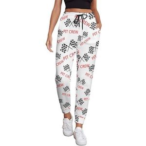 Racing Car Pit Crew Geruite Vlag Vrouwen Joggingbroek Running Joggers Broek Casual Broek Elastische Taille Lange Met Zakken