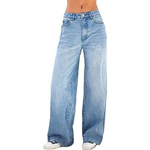 Dames lage taille jeans Y2K E-meisje vrouwen denim broek gradiënt baggy jeans vintage wijde pijpen jeans flare broek stretch broek lange cargo broek(Size:medium,Color:blauw)