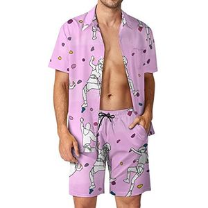 Klimroze patroon Hawaiiaanse sets voor mannen Button Down Trainingspak met korte mouwen Strand Outfits L