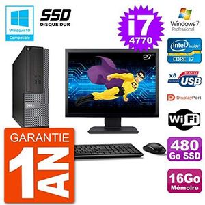 Dell PC 3020 SFF Display 27 inch Intel i7-4770 RAM 16GB SSD 480GB DVD-brander WiFi W7 (gereviseerd)