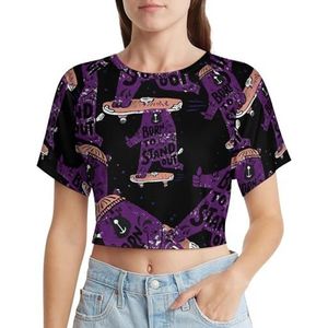 Bear Skating korte mouwen T-shirt vrouwen grafische print crop shirt T-shirt lek navel