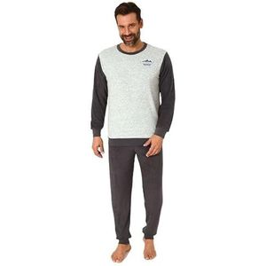 Normann Badstof pyjama met lange mouwen voor heren, ronde hals, manchetten en grote maten, donkergrijs, 50