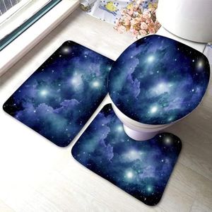 3-delige badmatset ruimtenevel universum patroon retro Galaxy tribal contour mat machine wasbaar toiletmat stoelhoes, voor toilet, badkamer