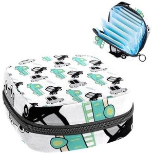 Opbergtas voor maandverband, menstruatiekit tas voor school, menstruatiecup zakje, maandverband organizer, cartoontrucks en auto's