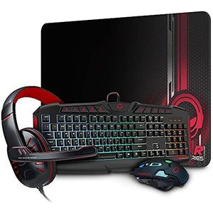HyperGear 4-in-1 gamingkit, RGB-achtergrondverlichting, gamingtoetsenbord, 4-traps DPI-schakelmuis, stereo gaming-hoofdtelefoon met microfoon, muismat voor pc in game en online chat
