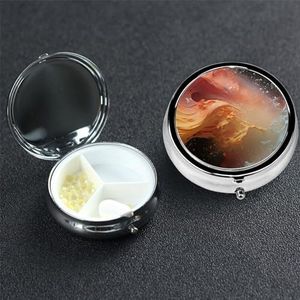 Vloeibare botsing pillendoosje met 3 compartimenten, ronde pillendoos, metalen waterdichte medicijnorganisatordoos voor reizen, kleine pillencontainer, draagbaar voor supplementen