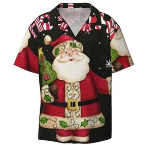 TyEdee Merry Christmas Print Overhemden met korte mouwen voor heren, met zak, casual, button-down shirts, zakelijk overhemd, Zwart, XXL