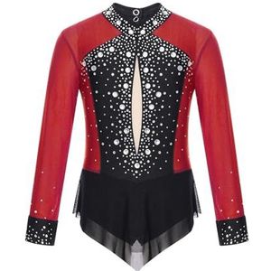 NUOYIXUAN Gymnastiekpak voor meisjes, ritmisch gymnastiekpak voor meisjes, body met strass, kunstschaatspak, ballet-bodysuit (bordeauxrood, 16)
