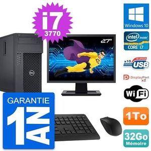 Dell PC Tower T1650 Display, 27 inch, Intel i7-3770 RAM, 32 GB, harde schijf 1 TB, Windows 10, WiFi (gereviseerd)
