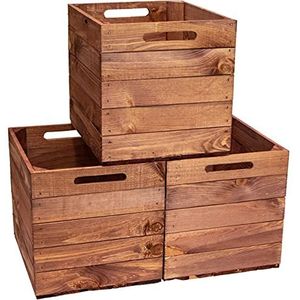 Kistenkolli Altes Land Set van 3 houten kisten, opbergkisten, ladebox, geschikt voor alle Kallax-rekken en Expidit-rekken 33 x 37,5 x 32,5 cm, Kallax boxinzet (set van 3)